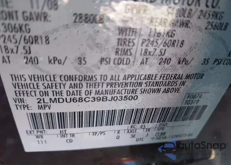 2009 Lincoln Mkx z USA, uszkodzony, nr VIN 2LMDU68C39BJ03500